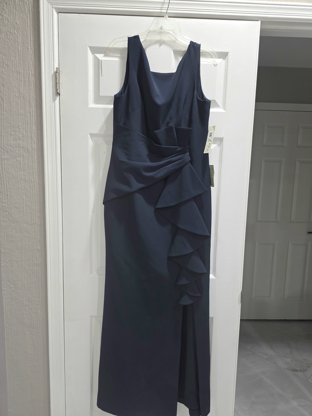 Eliza J Navy Sleeveless Ruffle-Front Midi Dress